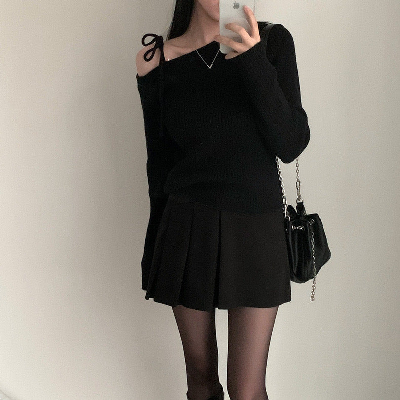 ワンショルダーリボンセーター