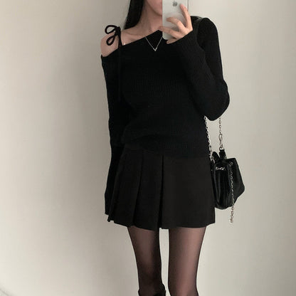 ワンショルダーリボンセーター