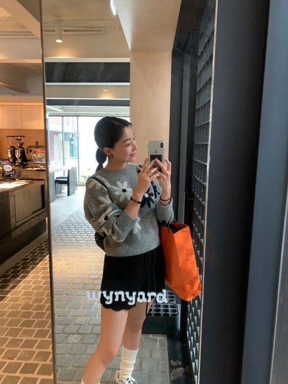 Two-Tone Floral Knit Sweater