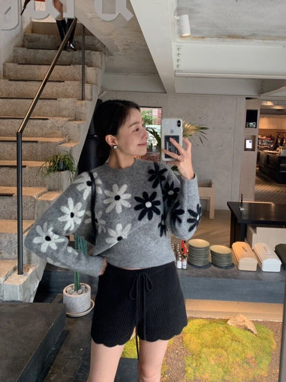 Two-Tone Floral Knit Sweater