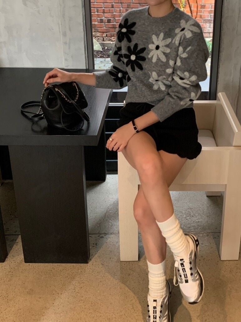 Two-Tone Floral Knit Sweater