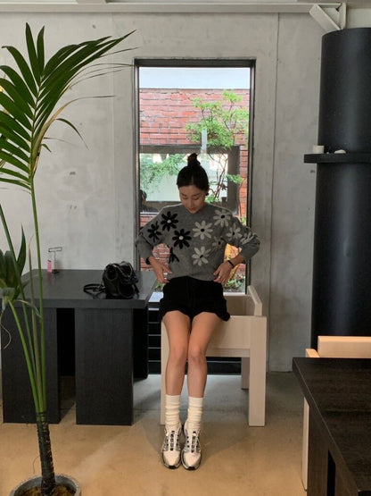 Two-Tone Floral Knit Sweater