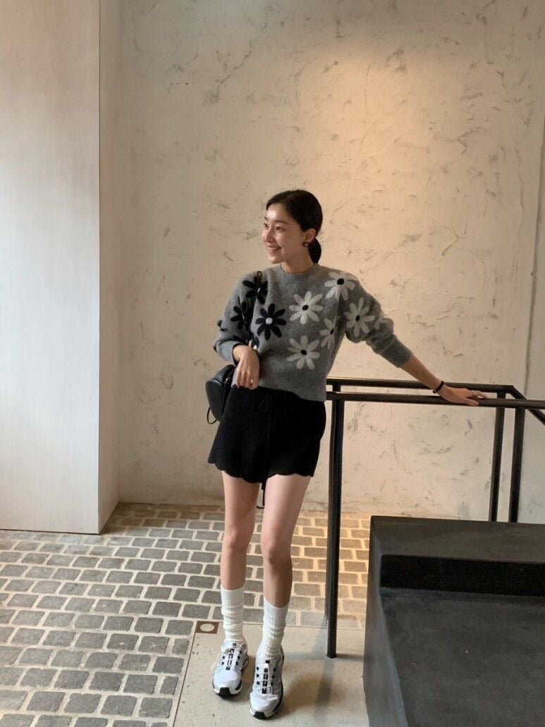 Two-Tone Floral Knit Sweater