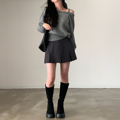 One-shoulder asymmetrical neckline sweater