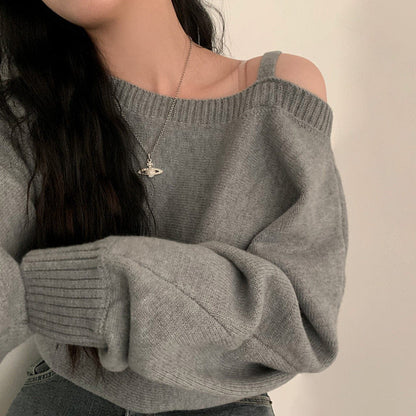 One-shoulder asymmetrical neckline sweater