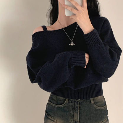 One-shoulder asymmetrical neckline sweater