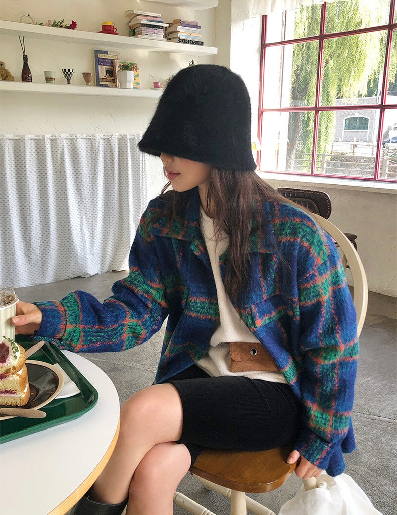 Color Block Plaid Woolen Coat