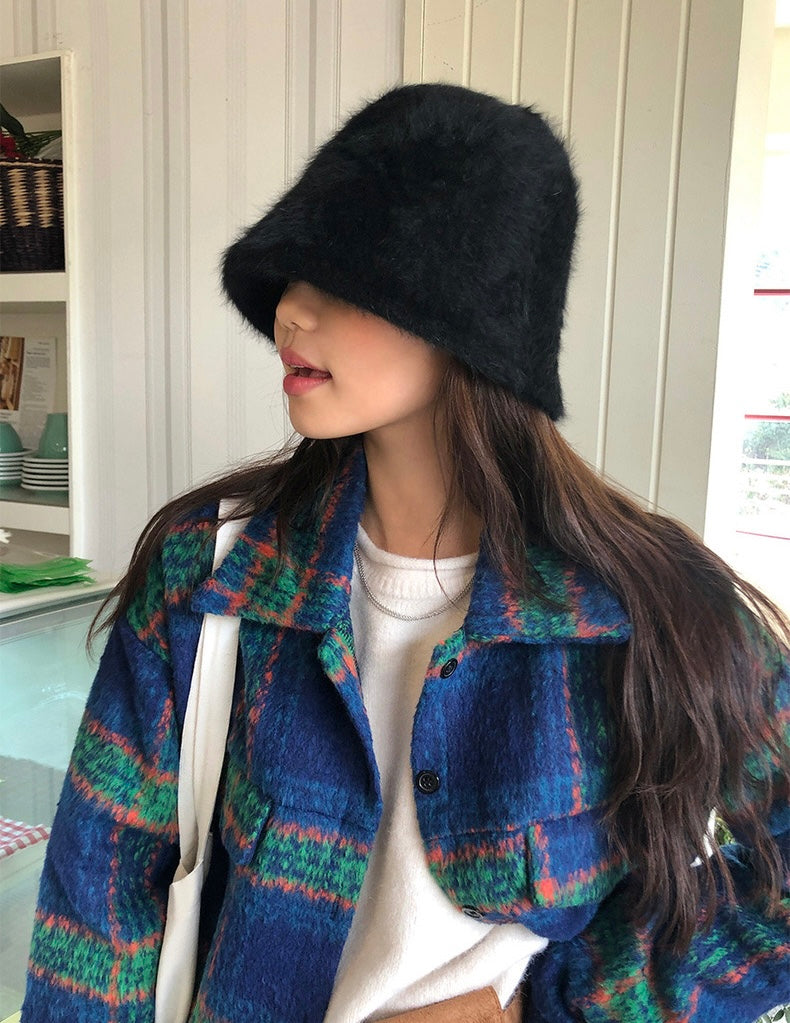 Color Block Plaid Woolen Coat