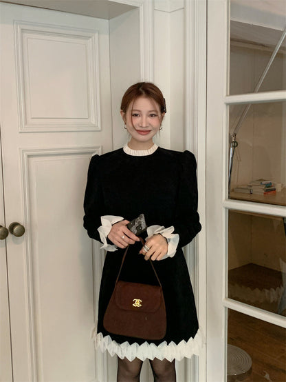 Pleated Lace Trim Dress