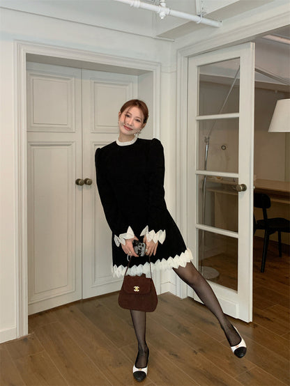 Pleated Lace Trim Dress