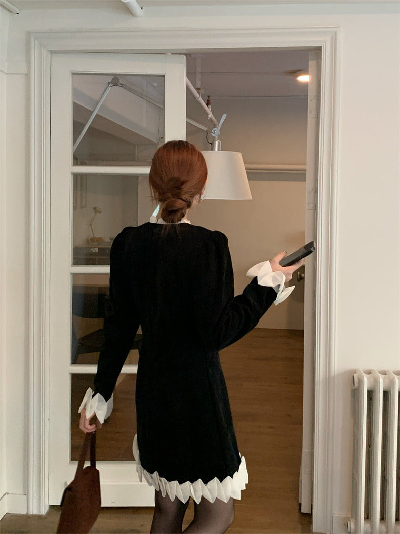 Pleated Lace Trim Dress