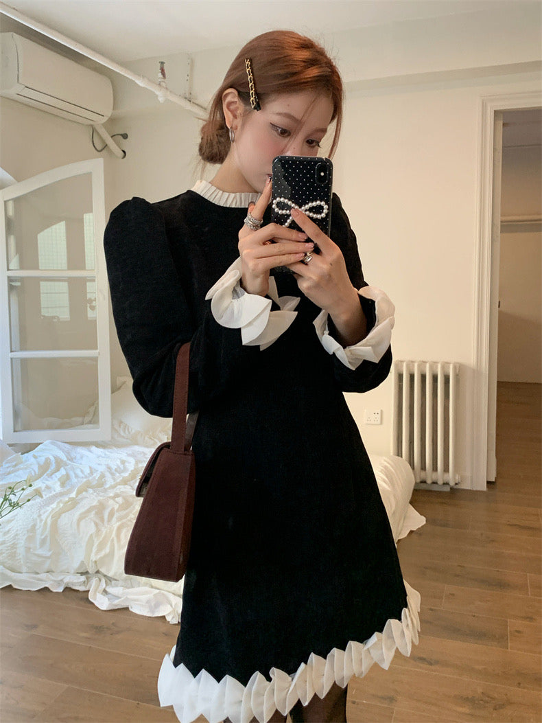 Pleated Lace Trim Dress