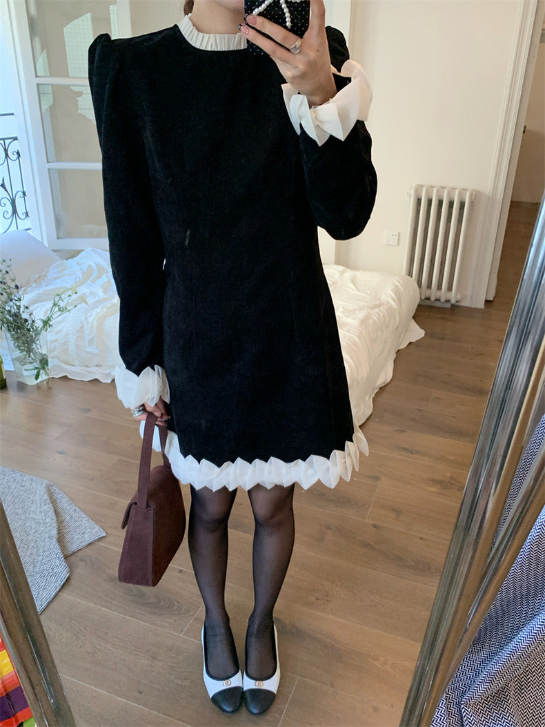 Pleated Lace Trim Dress