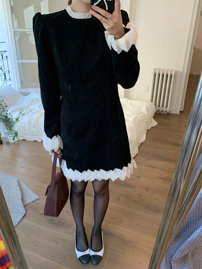 Pleated Lace Trim Dress