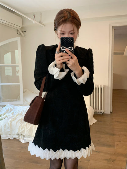 Pleated Lace Trim Dress