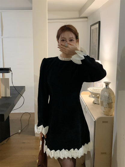 Pleated Lace Trim Dress