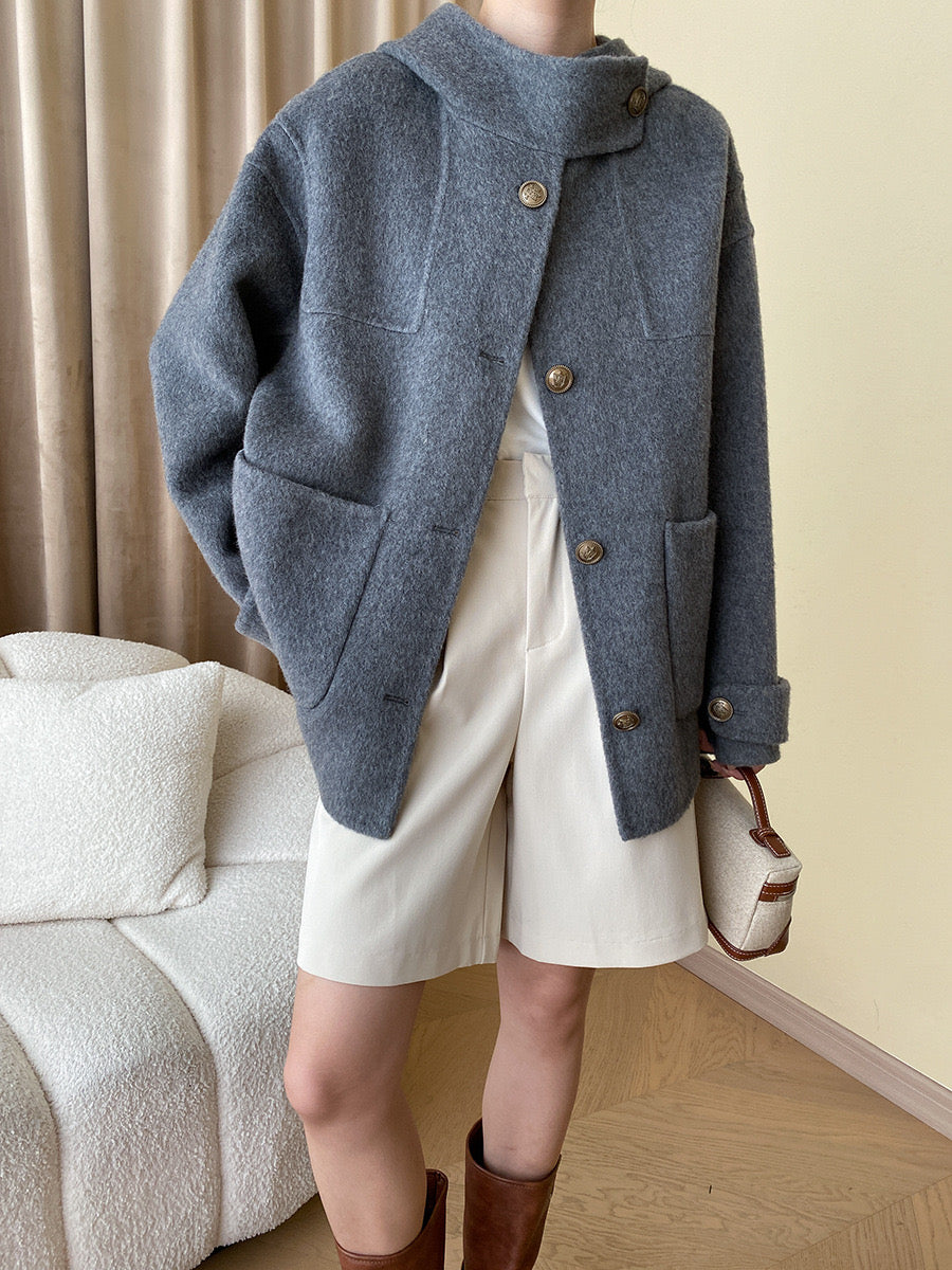 Hooded Reversible Wool Coat