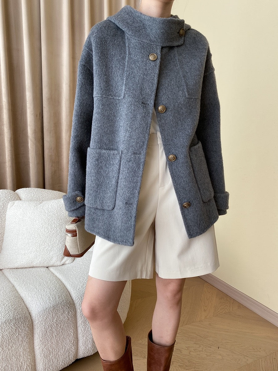 Hooded Reversible Wool Coat