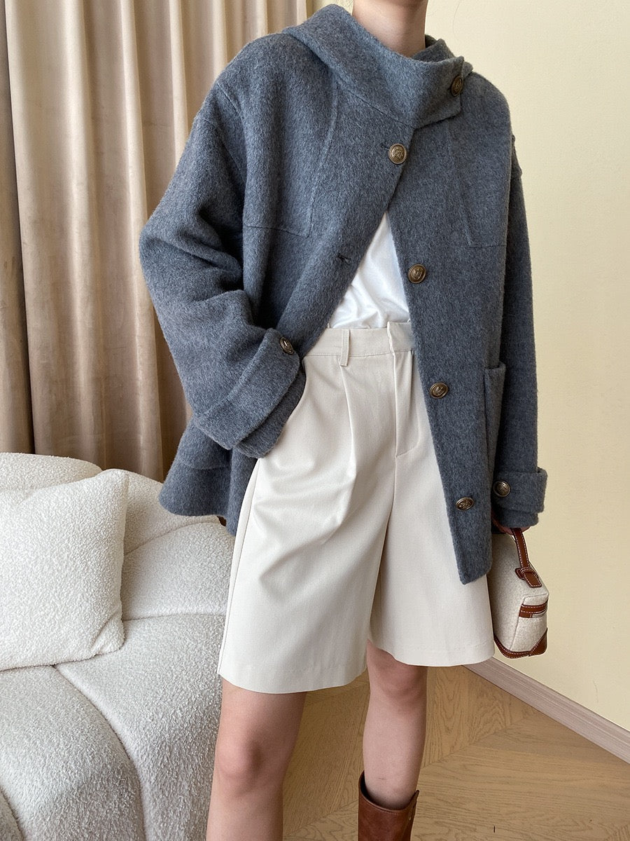 Hooded Reversible Wool Coat