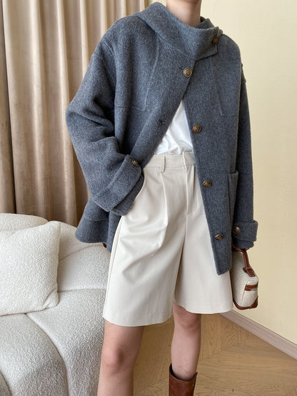 Hooded Reversible Wool Coat