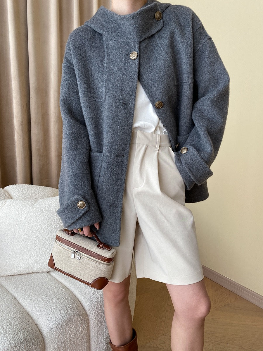 Hooded Reversible Wool Coat