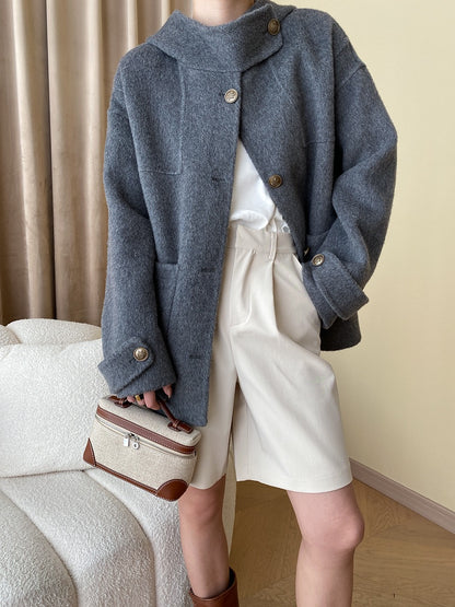 Hooded Reversible Wool Coat