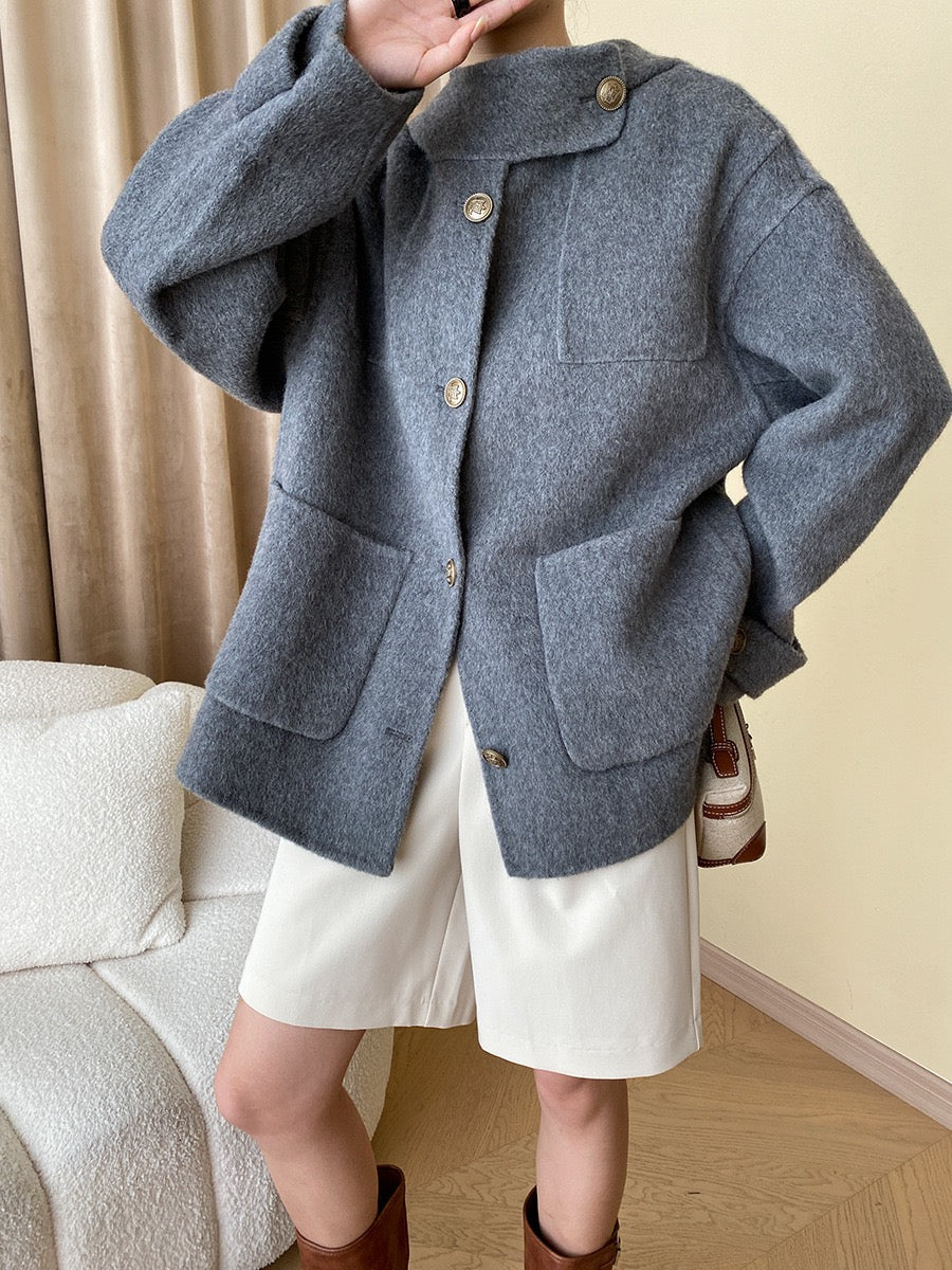 Hooded Reversible Wool Coat