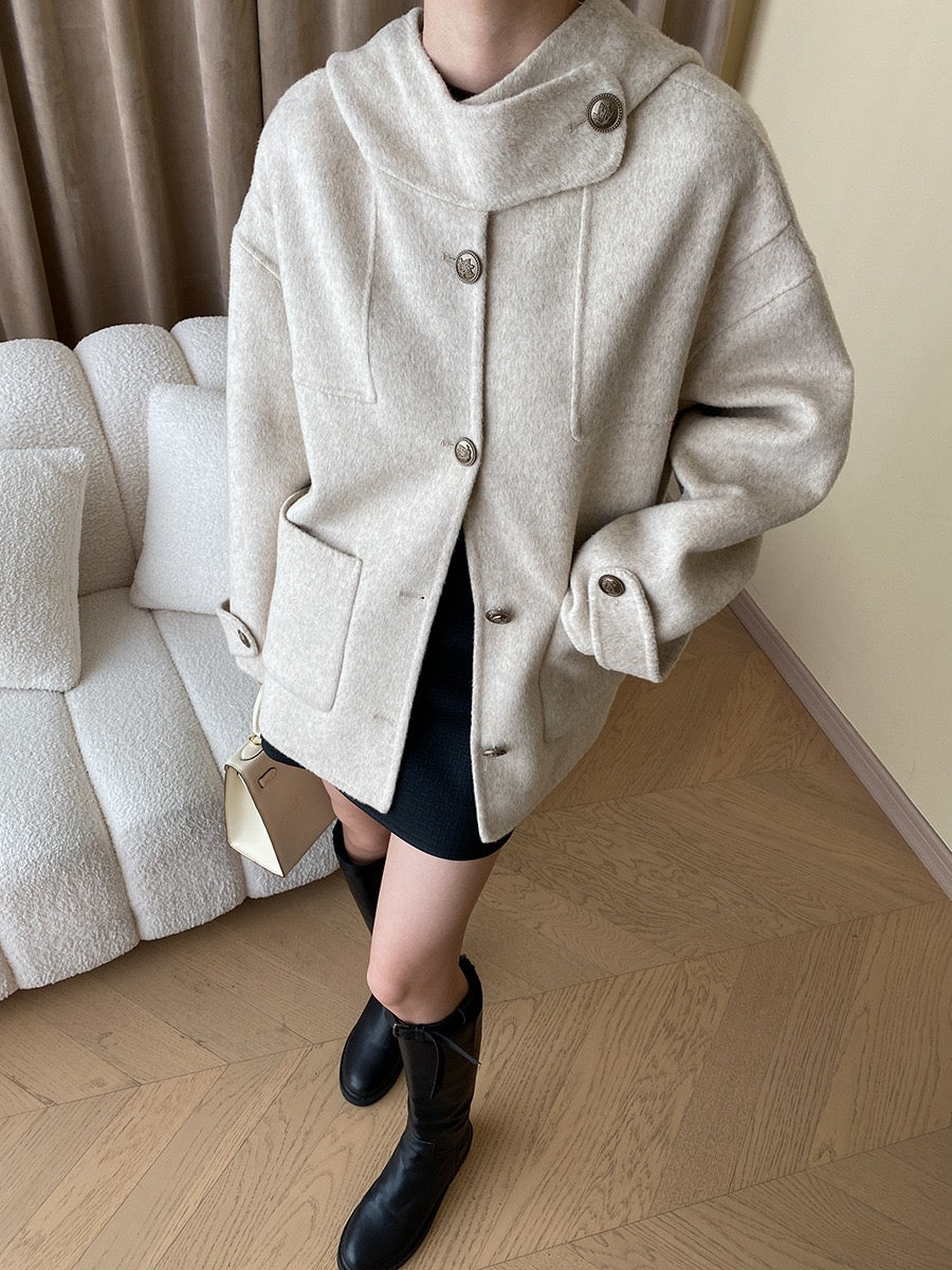 Hooded Reversible Wool Coat
