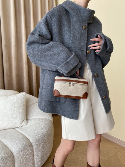 Hooded Reversible Wool Coat