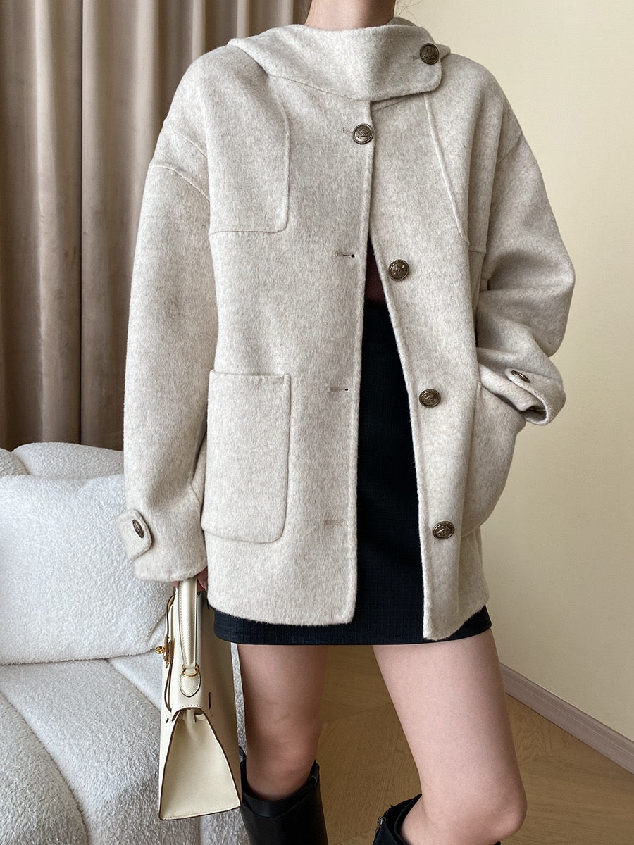 Hooded Reversible Wool Coat