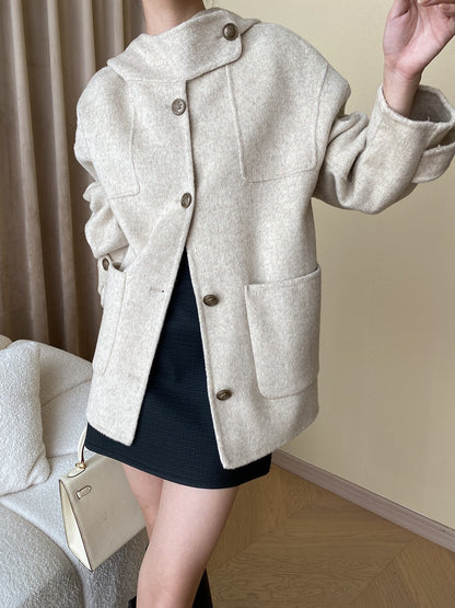 Hooded Reversible Wool Coat