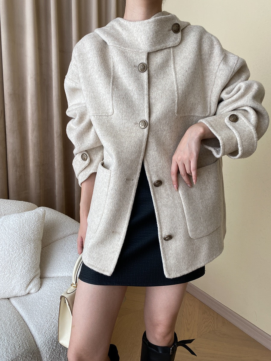 Hooded Reversible Wool Coat