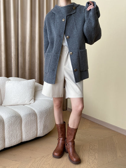 Hooded Reversible Wool Coat