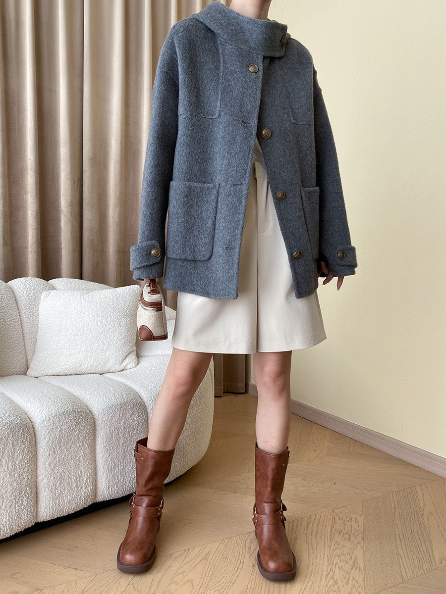 Hooded Reversible Wool Coat