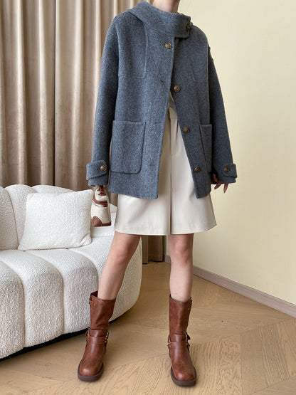 Hooded Reversible Wool Coat