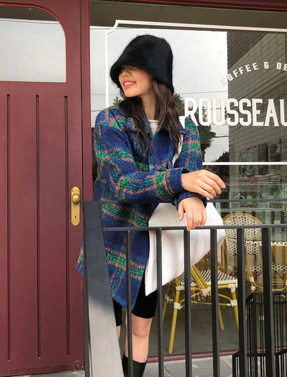 Color Block Plaid Woolen Coat