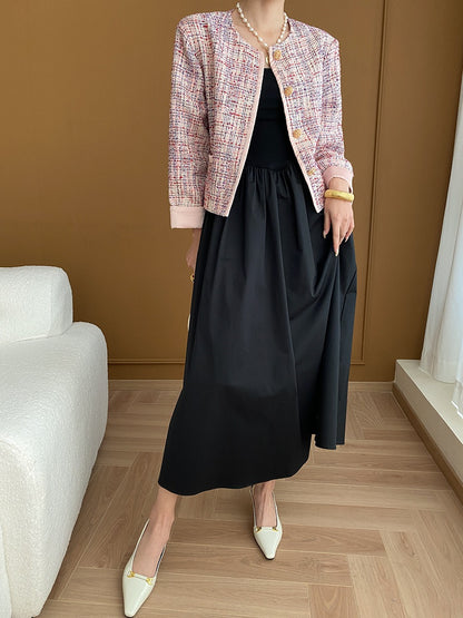 Square Neck Cinched Waist Black Maxi Dress