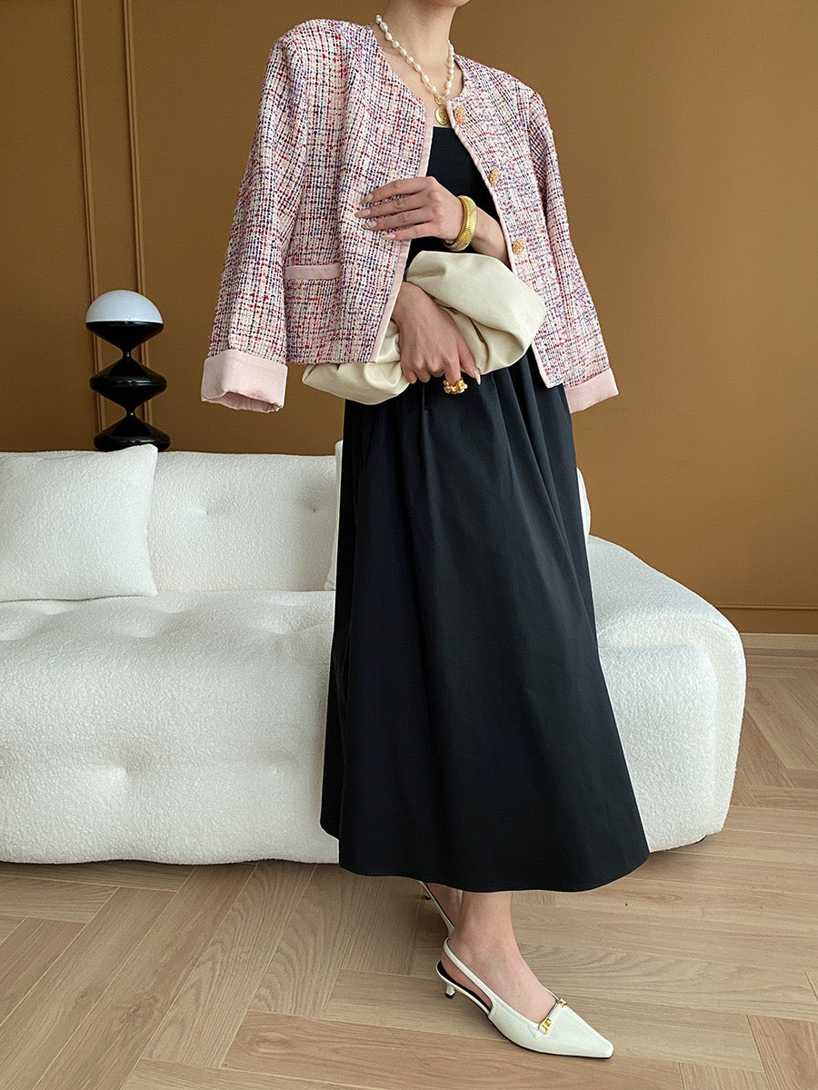 Square Neck Cinched Waist Black Maxi Dress