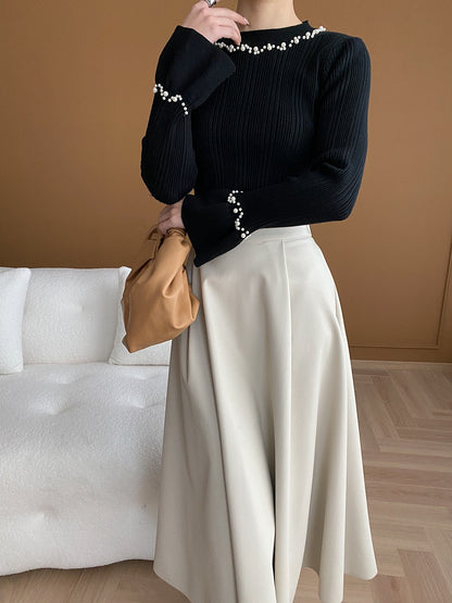 ビジュー付きフレアスリーブセーター