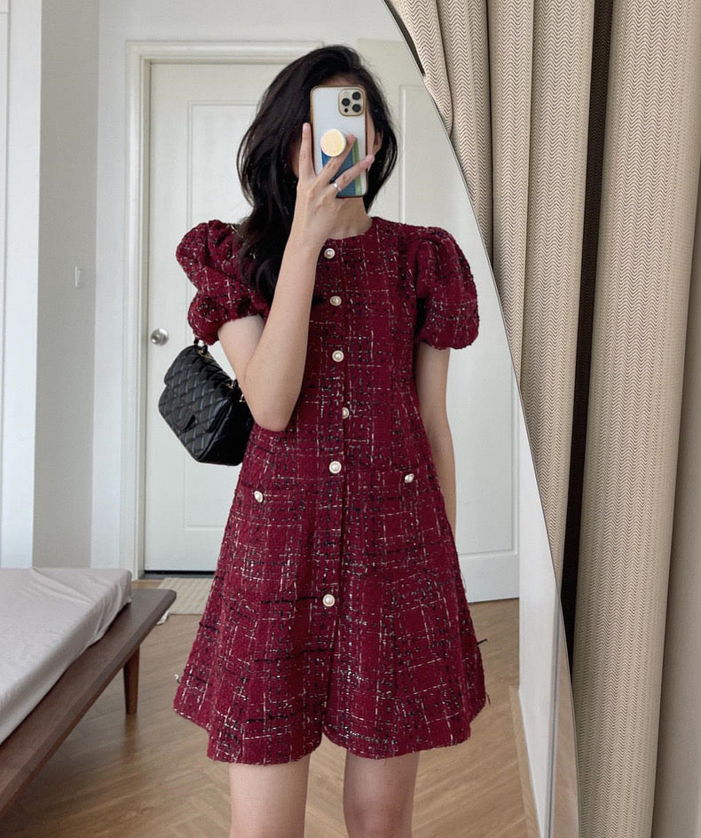 Puff Sleeve Red Dress