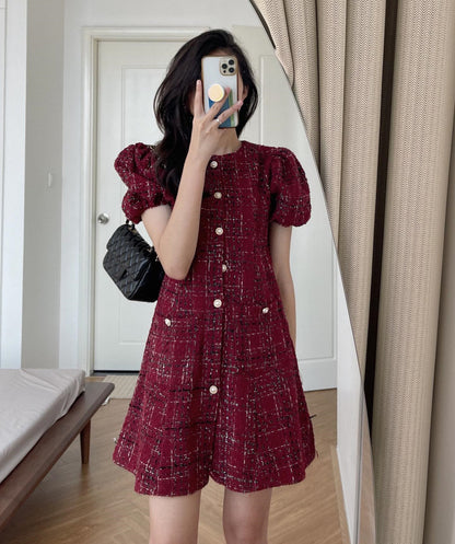 Puff Sleeve Red Dress