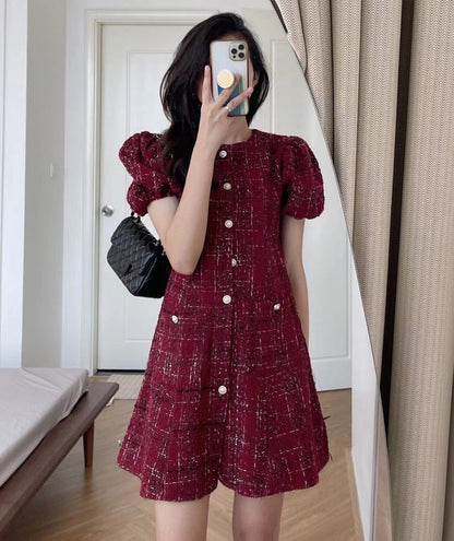 Puff Sleeve Red Dress
