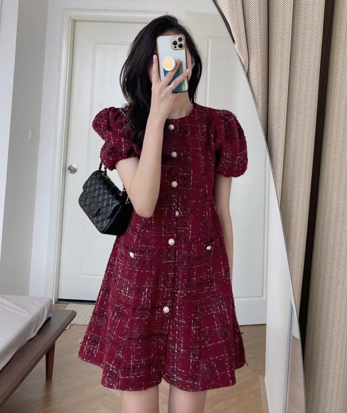 Puff Sleeve Red Dress