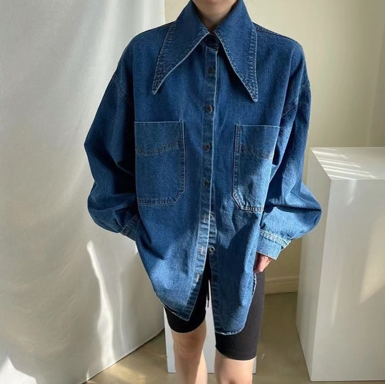 Oversized Collar Denim Shirt