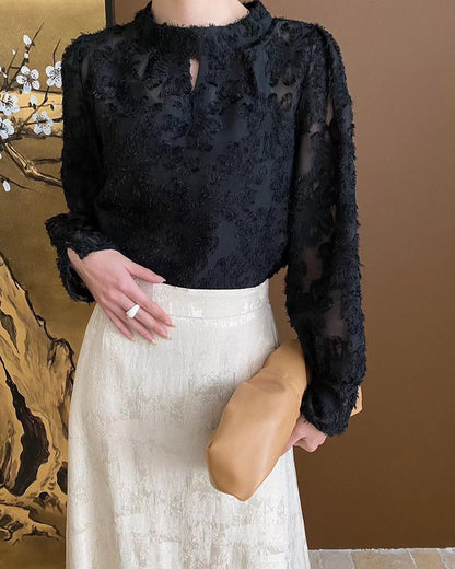 Velvet flocked lace top