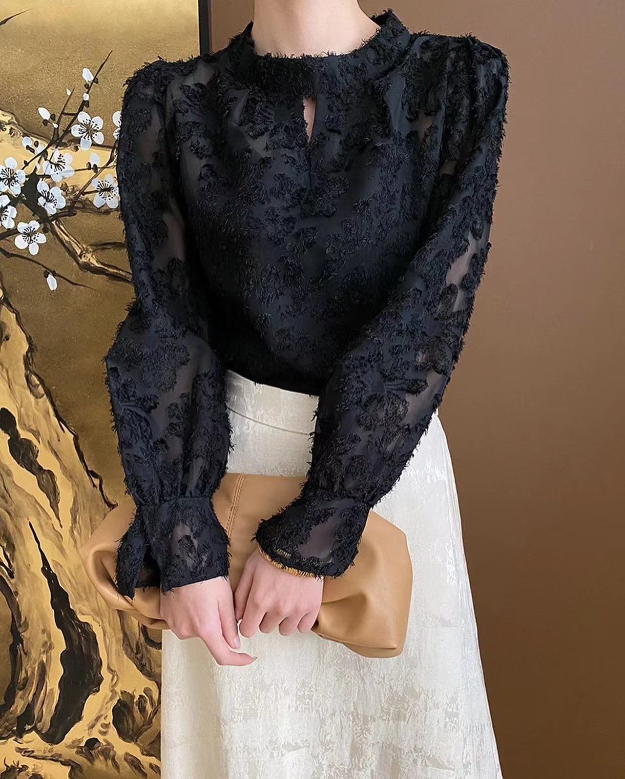 Velvet flocked lace top