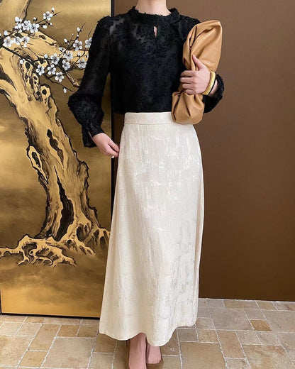 Velvet flocked lace top