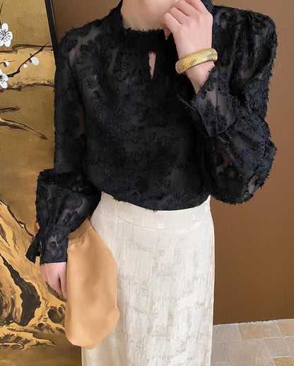 Velvet flocked lace top