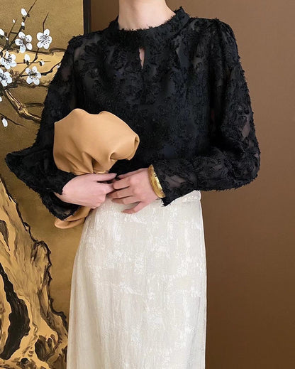 Velvet flocked lace top