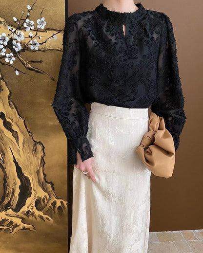 Velvet flocked lace top